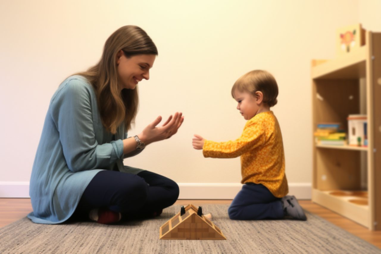 Image of therapist holding a session with a toddler.