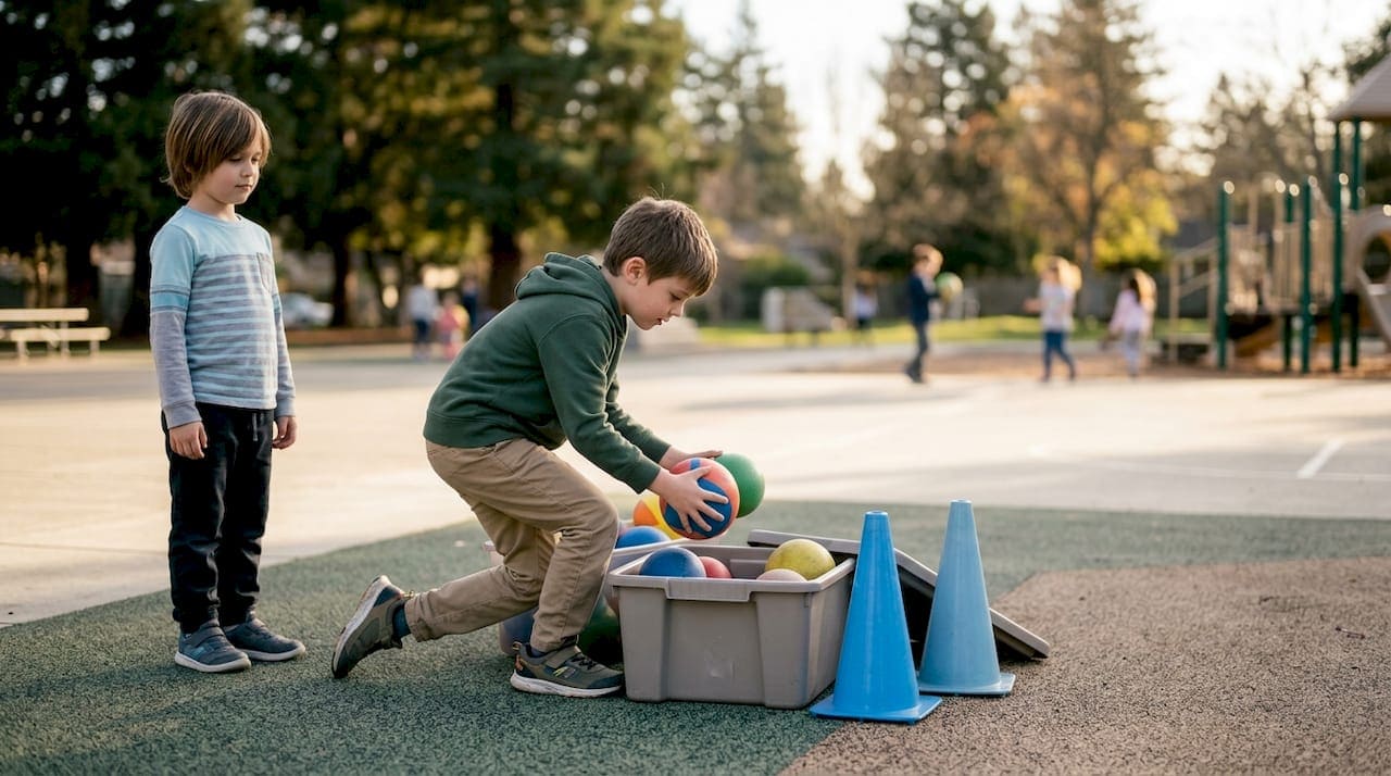 Student completing a structured playground role